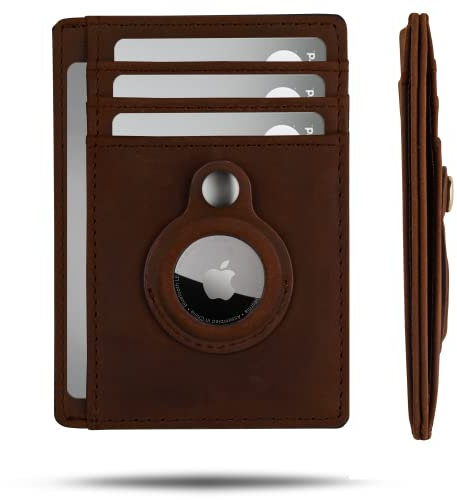 SLIMJACK® Wallet für Apple AirTag - Schlankes Portmonaie mit Fach - Kreditkartenetui mit RFID-Schutz - Kleiner Geldbeutel für Herren - Smart Wallet für Karten & Apple AirTag - Dunkelbraun