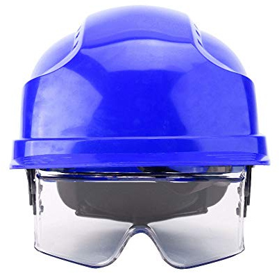 SYH&AQYE Sicherer Helm, Visierhelm, Sicherer Helm, Schutzhelm Mit Visier und Gehörschutz, Verstellbarer, Leichter, Belüfteter ABS Arbeitshelm für Den Industriebau(Blau)