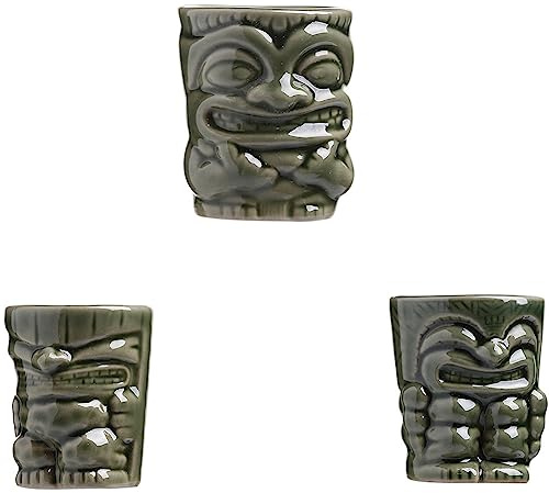 NUACOS Tiki Tassen Set Tiki Becher Cocktail Satz Mini Tiki Mug Keramik Hawaiian Luau Dekoration Tiki Bar Professional Party Barware,Grün