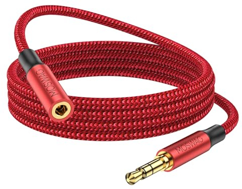 MOSWAG 3.5mm Klinkenverlängerung 10M Aux Audiokabel Nylon geflochten | Vergoldeter 3.5mm Stecker, kompatibel mit Kopfhörer, Auto, Handy, Tablet, PC, MacBook, Lautsprecher uvm