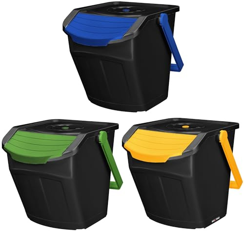 KOTARBAU® Mülltrennsystem Mülleimer Küche 3 Fächer Abfalleimer Deckel Plastik Küchenabfalleimer Küchenmülleimer Recycling System Trennsystem Müllsystem Dustbin Mülltrennung Eimer Mülltrennsysteme