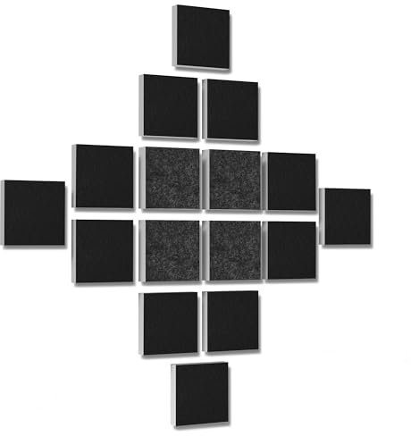 platino24 Wandbild Quadrate 16-teilig I 3D-Set Colore Quadrat 27,5 x 27,5 cm Multicolore I Basotect ® G+ Akustikpaneele mit Akustikfilz I Schalldämmung für Wand & Decke I Anthrazit & Schwarz