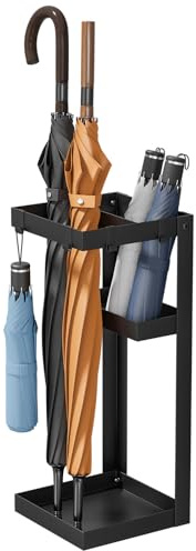 Kawaiita Umbrella Stand, Steel Umbrella Holder Rack with Small Shelf, for Entryway, Office, 4 Hooks, Black