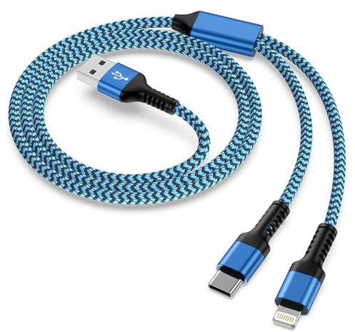 2 in 1 Multi Charger Cable with Type C & Lightning,[4ft] Nylon Braided Long | USB Multi Phone Charger for iPhone 17/17 Pro/16/16 Pro Max/15/15 Pro Max, i Pad, Android Samsung Galaxy,Xiao mi,Google,Sony