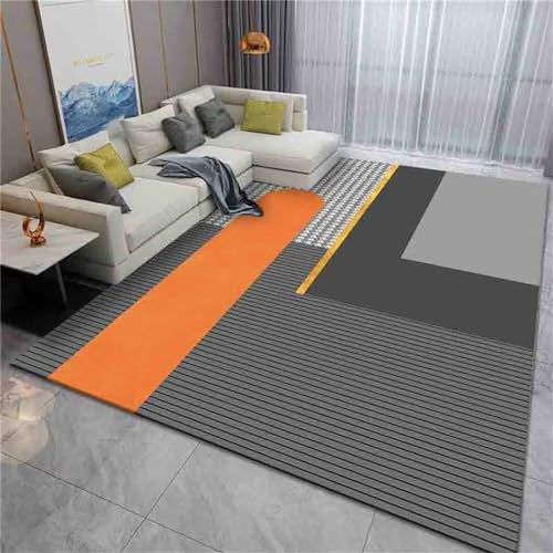 RUGMRZ Waschbarer Teppich Tische Wohnzimmer Fuzzy Teppich orange-grau rechteckig geometrisches Design Sofa Teppich verschleißfest Flickenteppich Waschbar 160X230CM