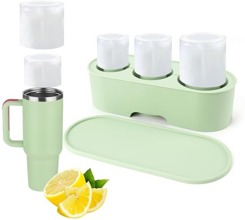 1 PCS Silicone Ice Cube Molds,3 Pcs Ice Mold with Lid,Large Ice Cube Molds for 30-40 oz Tumbler Cup,Ice Cube Tray for Chilling Cocktails, Whiskey, Drinks,Easy Fill and Release Ice Maker (Green)