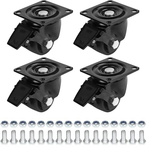 CPROSP Schwerlastrollen 63MM mit Bremse 4er Set Tragkraft 1500KG, Extra Breite Lenkrollen 360 Grad mit Schrauben, Niedriger Schwerpunkt Nylon-Möbelrollen für Möbel,Werkbänke und Industrielle Schwarz