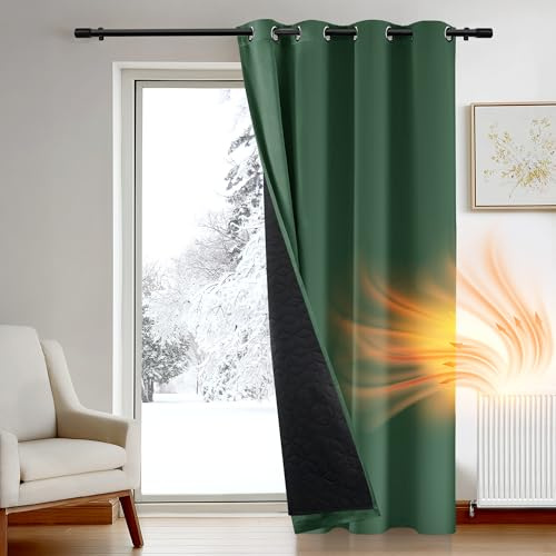 Deconovo Thermal Blackout Curtains, Draught Reduction Window Panel with Thick Microfiber Lining, Energy Saving Eyelet Curtain for Door, 52 x 84 Inch (W x H), Forest Green, 1 Piece