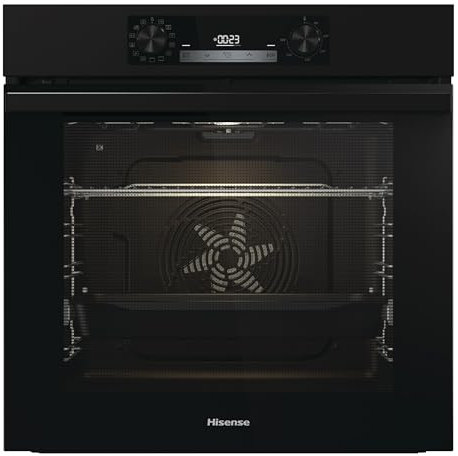 Hisense BI64213E1PB - Horno Multifunción, electrico empotrable, 77L, Auto-limpieza pirolítica, Modo cocción vapor, Guía telescópica pirolizable, cocción Air fry, Pizza, Calentamiento rápido, Negro