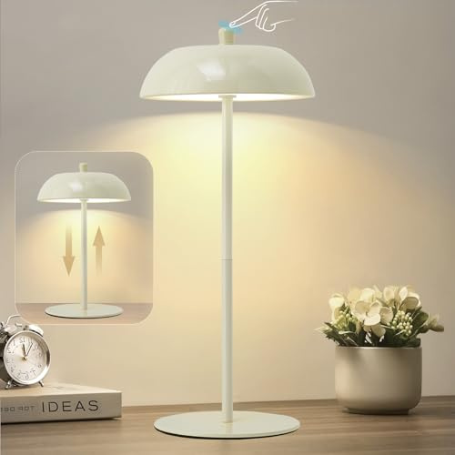 GyroVu Kabellose LED Tischlampe Akku Tischleuchte, Höhenverstellbar, 3 Farbtemperaturen Dimmbar, Touch Control Tragbare Tischlampe, Kleine Lampe für Esstisch, Camping, Restaurant, Schlafzimmer, Party