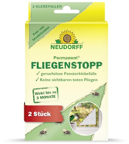 Neudorff Permanent FliegenStopp – Bekämpft zuverlässig Fliegen direkt am Fenster durch attraktives Innendesign mit Langzeitwirkung, insektizidfrei, 2 Stück, Weiß
