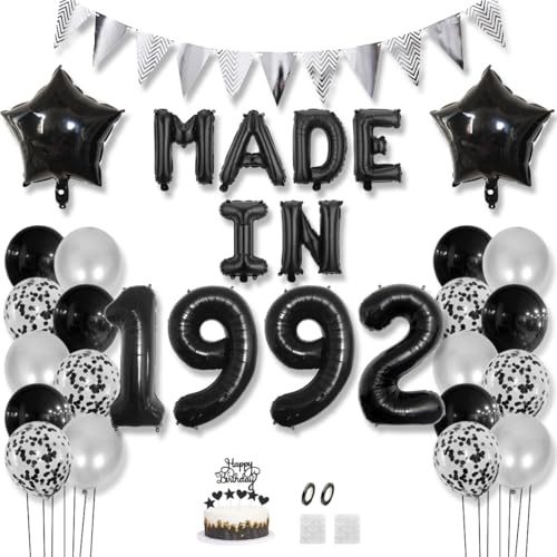 Daimay Happy 33 Birthday Balloon Banner Decorations Black MADE IN 1992 Aluminum Foil Letters Balloons Latex Confetti Balloons Triangle Flag Party Supplies Cake Topper for Men Women Photo Props
