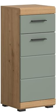 xonox.home - Standschrank Scout 37x88x31 cm in Artisan Eiche und Salbei - Midischrank Badschrank Badmöbel Schrank - stabile Konstruktion schöner Blickfang hochwertig verarbeitet robust und langlebig