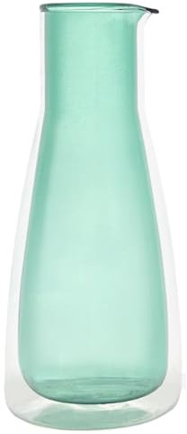 Cloudnola Double Wall Insulated Carafe, Green, 34oz For Both Hot and Cold Beverages, Handblown Borosilicate Glass Pitcher