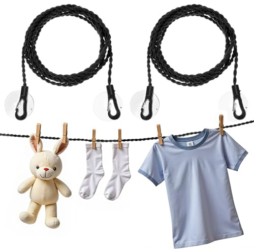 2 Pcs Travel Clothes Line For Hotel Room Sea To Clothesline Portable Retractable Clothesline With Hooks And Suction Cups Camping Accessories Cruise Essentials For Outdoor And Indoor Use