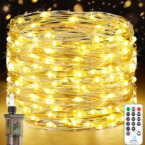 Lichterkette Innen mit Stecker, 23M 200 Lichterkette aus Kupferdraht, Warmweiß Lichterketten Strom, Wasserdicht Timer 8 Programm für Außen Innen Weihnachten Halloween Hochzeit Garten Party Deko
