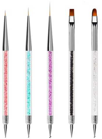 ZEOHBETY Lot de 5 pinceaux pour nail art, pinceaux à pointillage, pinceaux pour nail art, pinceaux de design pour les lignes longues, détails fins, dessin fin, pinceau de doublure 5/12/20 mm, pinceau