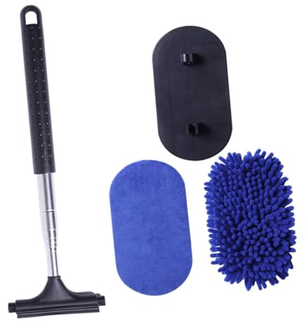 Hohopeti Telescopic Car Window Cleaner Brush 3 in 1 Windshield Cleaner Tool with Lightweight Stainless Steel Extension, Non-slip Handle, Blue for Rearview Mirror and Car Window Cleaning