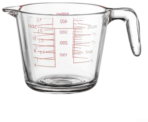 Jarra medidora de vidrio de 500 ml, resistente al calor y fácil de leer, boquilla de pico resistente para cocina, hornear, cocinar, apta para microondas