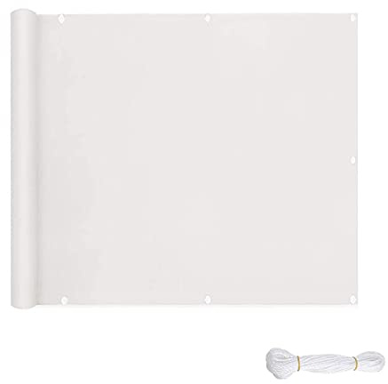 Balcón al aire libre 0,95 x 10 m – Cubierta de parasol de poliéster PES resistente a la intemperie con cuerda y ojales de aluminio para jardines, terrazas, porches y balcones pequeños, color blanco