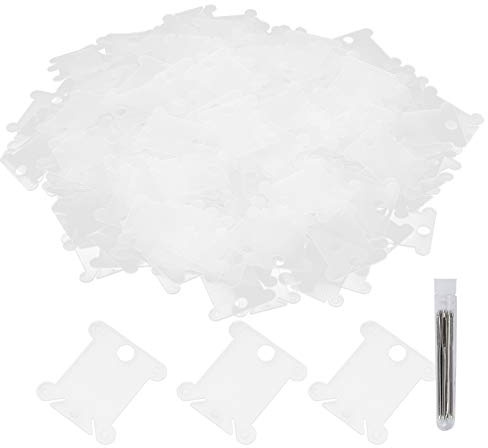 Generic 300 bobine di filo interdentale, in plastica trasparente satinata, piastra di avvolgimento per punto croce con clip metalliche, per ricamo, fai da te, artigianato, cucito, organizzazione