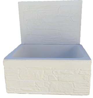 Lavabo sospeso in cemento bianco 45×35×21 cm – Compatto con spalletta, fori a richiesta – Per balcone, terrazza e piccoli bagni – STAFFA INCLUSA, piletta di scarico non inclusa