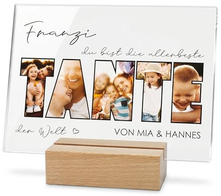 Herz & Heim® Acrylglasbild Tante personalisiert mit Fotos – Fotogeschenk als Geschenkidee für Tante, Patentante, Schwester – personalisiertes Bild mit Schriftzug und Wunschtext