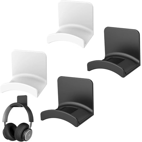 Lot de 4 Supports Universels pour Casque Audio - Support Mural et de Bureau avec Adhésif Puissant - Pour Casque Gamer, Écouteurs et Câbles - Organisation de Bureau et de Poste de Jeu