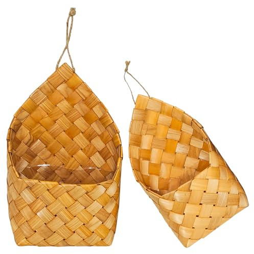 DIYEAH Cestini Portafiori da Appendere al Muro in Legno Vintage Intrecciato con Rivestimento Set da 2 Pezzi Grandi e Piccoli per Decorazione da Parete Interna ed Esterna Fioriere