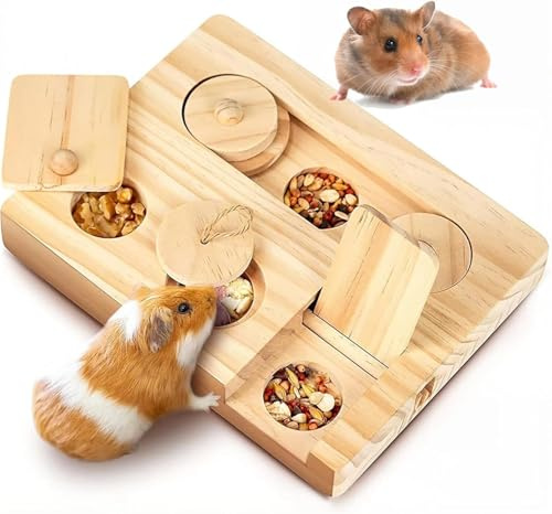 Twinice Accessoire pour hamster, jouet 6 en 1, jouet de recherche de nourriture en bois pour cochons d'Inde, lapins, gerbilles, hamsters nains