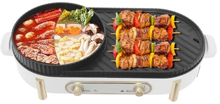 Hotpot et barbecue 2 en 1, hotpot électrique 1700 W, casserole anti-adhésive 50-190 °C pour 3 à 8 personnes