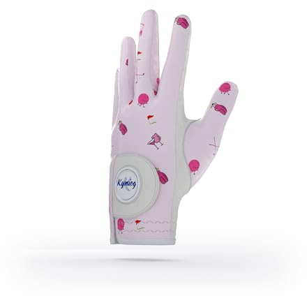 Kyniog Ladies Golf Gloves for Women Pink Medley Design, Left Hand Right Hand, Leather Palm Lycra Top, Breathable All Weather Grip, Cabretta Leather (L, Left)