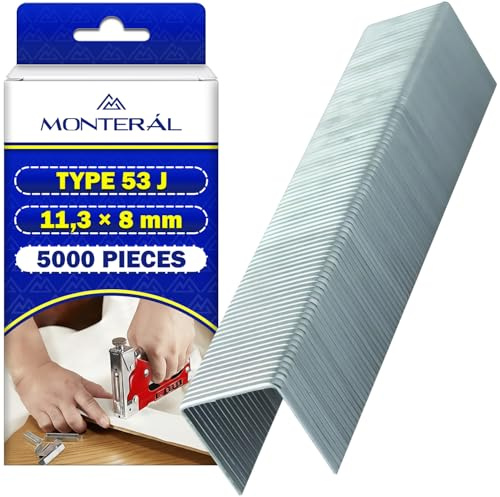5 000 st häftklamrar typ 53 J 11,3 x 8 mm för häftapparater - häftklamrar används för dekorativa klädselarbeten för att fixera tygar/kartongpappersetiketter - MONTERAL