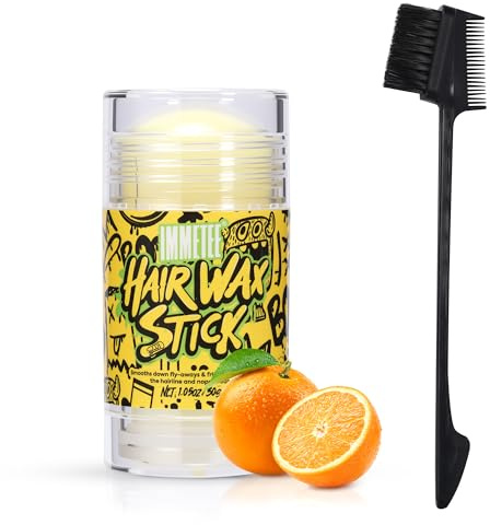 immetee Barra de Cera para el Cabello Mujer - Control Antifrizz y Mechas Sueltas - No Grasa, Sin Residuos, Fijador para Peinados, Pelucas y Control de Contorno, 1.05oz/30g (Naranja)