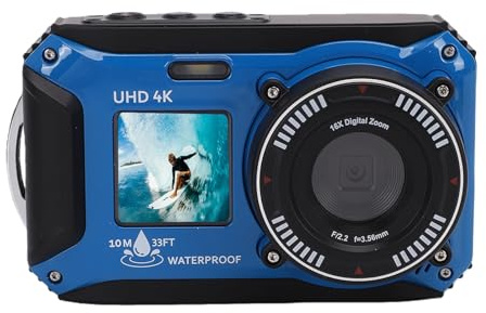 Fabater Fotocamera Subacquea, 4K 64MP, Impermeabile Fino a 10 Metri, Digitale Galleggiante con Zoom 16x, Autofocus, Fotocamera Compatta Punta e Scatta, Doppio Schermo per Selfie