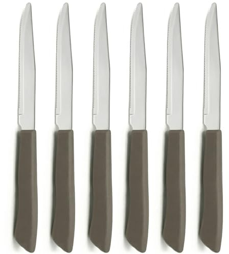 COSE DA CASA Set 6 Coltelli Bistecca e Pizza Professionale Lama Seghettata in Acciaio Inox Speciale Made in Italy Manico Tortora Ergonomico per Carne e Ristorazione