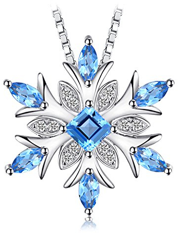 JewelryPalace Schneeflocke Natur Schweizer Blau Topas Kette Anhänger 45CM, Blautopas Schmuck Set, Halskette Damen Silber 925 Collier Damen Quadrat Edelstein Mädchen, Ketten mit Naturstein Frauen