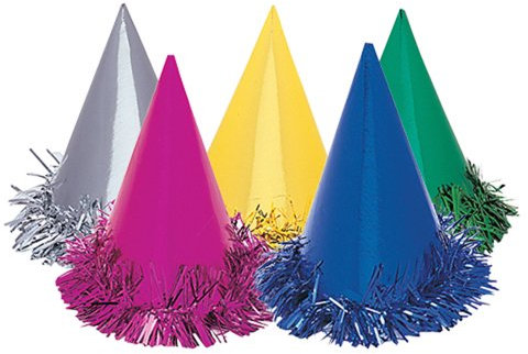 Unique Party 9048 - Cappelli da Festa in Foil con Frange - Confezione Assortita da 6, taglia unica