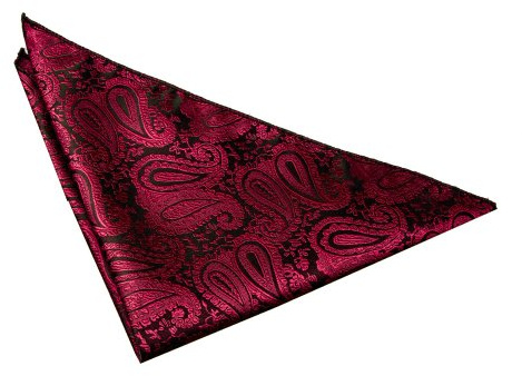 DQT Mens Paisley Floral Jacquard Pocket Square - Wedding, Business & Formal Suit Handkerchief - Burgundy