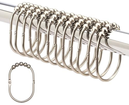 12 extra große Duschvorhangringe aus Edelstahl | Duschvorhang Haken in Poliertes Nickel | Vorhangringe für Jede Duschstange oder Gardinen Stange | leicht gleitende Ösen | Duschringe Set