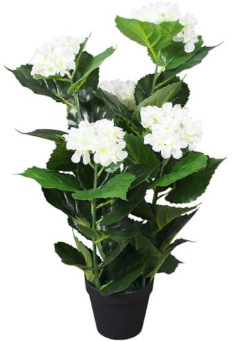 vidaXL Planta Artificial Hortensia con Macetero 60 cm Blanco Maceta Plástico