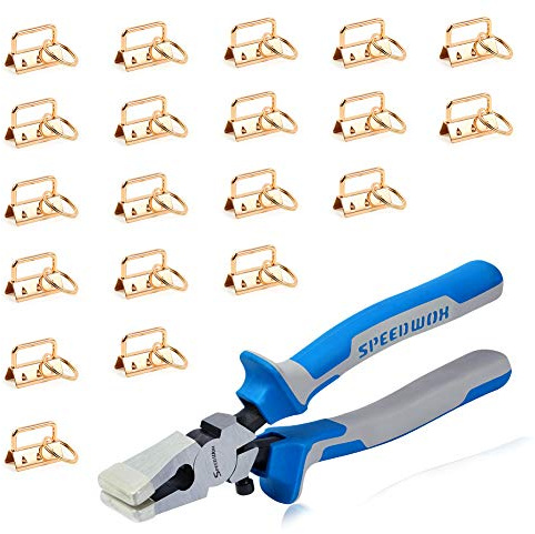 SPEEDWOX Set di 20 pinze per portachiavi e portachiavi da 3,2 cm, con anelli divisi, dorati, fettuccia in tessuto, pinze per rottura vetro, con punte in gomma