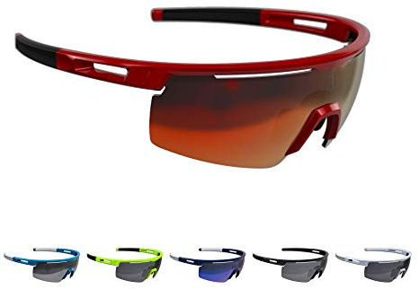 BBB Cycling Fahrradbrille Avenger | Herren und Damen Sportbrille Sonnenbrille Radsport | mit Wechselgläsern | Polycarbonat | MTB Rennrad Urban | Glänzend Rot | BSG-58