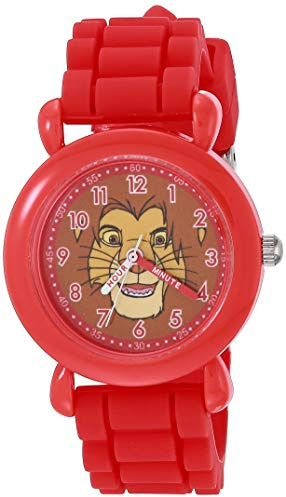 Disney Orologio analogico al quarzo con cinturino in silicone per bambini, Rosso, Simba