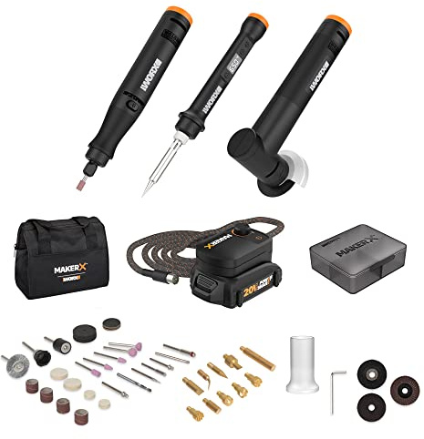 Worx MAKERX WX991L 3pc Crafting Tool Combo Kit - Rotary Tool + Angle Grinder + Wood & Metal Crafter