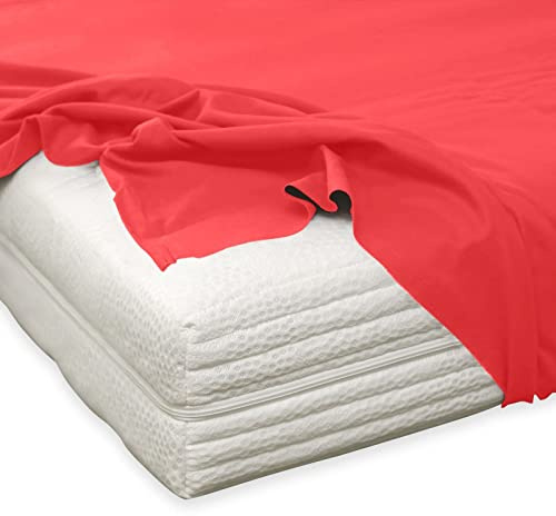 TRAUMSCHLAF Feinbiber Haustuch Bettlaken – warmes Winter-Bettlaken aus 100% Baumwolle, flauschig weich, ohne Spannumrandung, geeignet für Matratzen bis ca. 30 cm – 150x250 cm – Kirsch