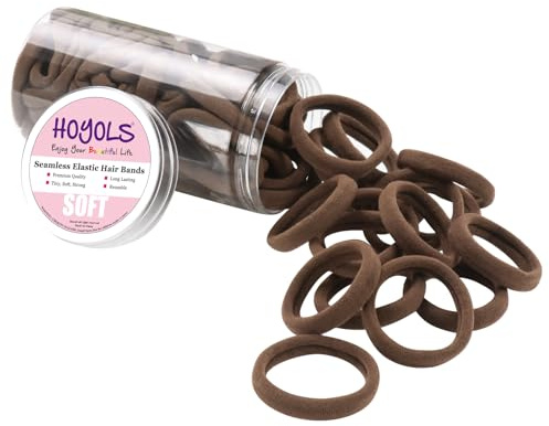 HOYOLS Weiche Haargummis, Nahtlose Pferdeschwanzhalter 100 Stück | Stoff Haargummis, für Lockiges Dickes Haar, Tägliche Dutt Zöpfe, Rutschfest & Ohne Schäden, Braun Funkelndes Bernstein