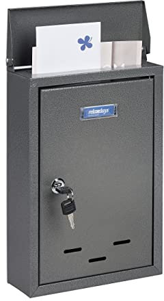 Relaxdays Briefkasten mit Namensschild, aus Metall, mit 2 Schlüsseln, Postkasten schmal, HxBxT: 35,5 x 24 x 9 cm, grau, 10030686_111