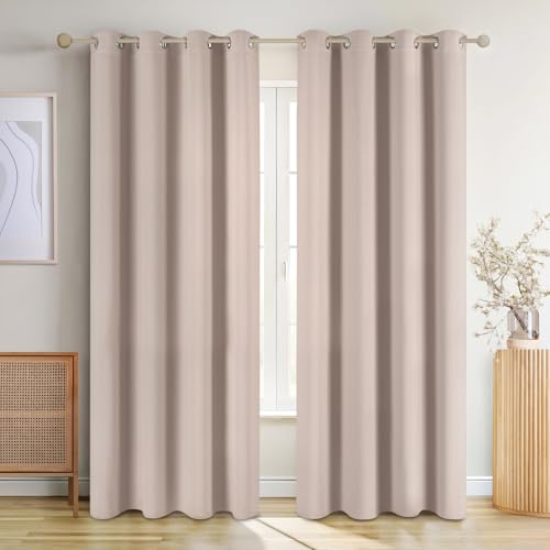 Blumtal Verdunklungsvorhänge 2er Set - Thermovorhang Hitzeschutz - Vorhang Blickdicht mit Ösen - Gardinenschals mit Schlaufen - Gardinen 215x132cm - Gardienenschalset 2er - Blackout Vorhang Taupe
