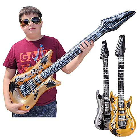 Zugar Land Rock Inflatable Guitar (42 Inches) Vinyl. Perfect Party Favor, DJ Dance 80s Rocker (Gold and Silver (2 Pack)), Multi, 42 Inch